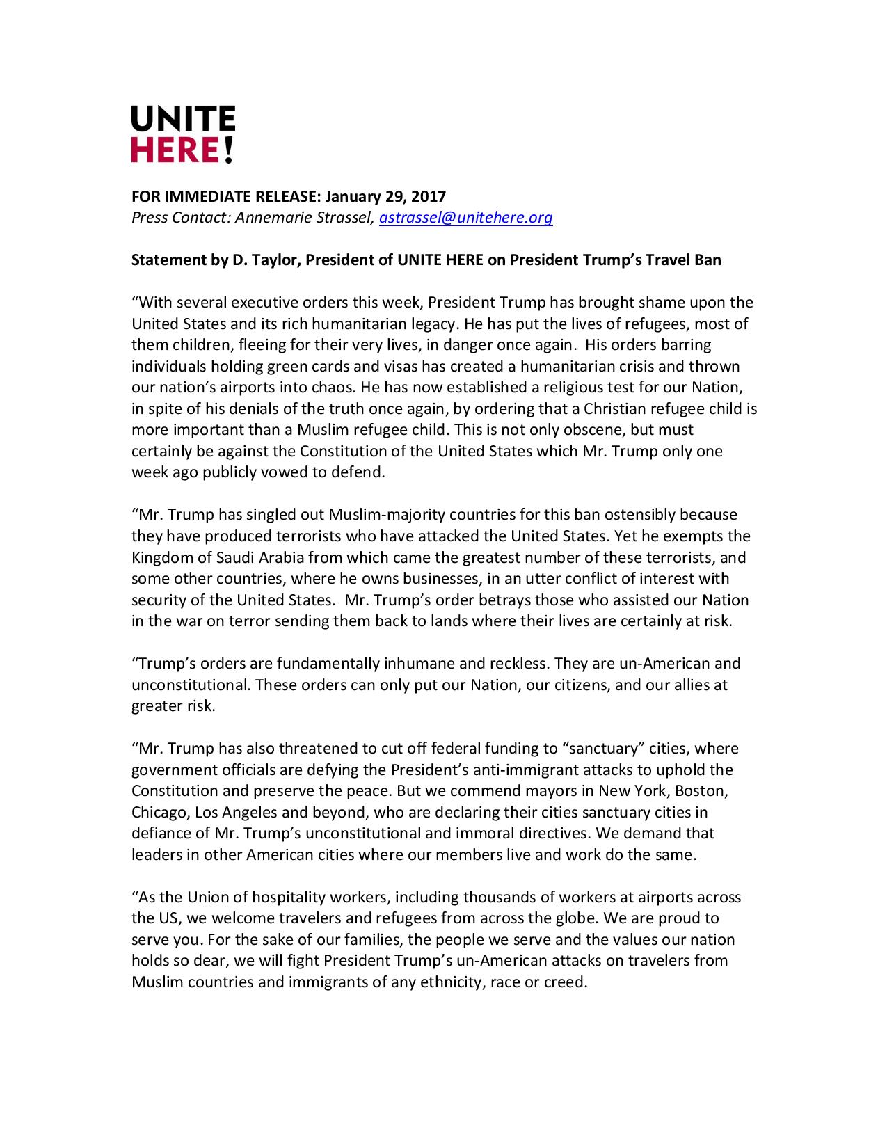 UNITE HERE Statement re Trump Immigration Ban 1-29-17-page-001